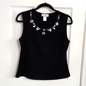 Draper's & Damon's Petites black bejeweled ribbed tank Size: Petite M
